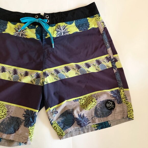 Vintage Ocean Pacific Board Shorts Mens Swim Suit Size M 34 Pineapples Teal Blue - Picture 3 of 16